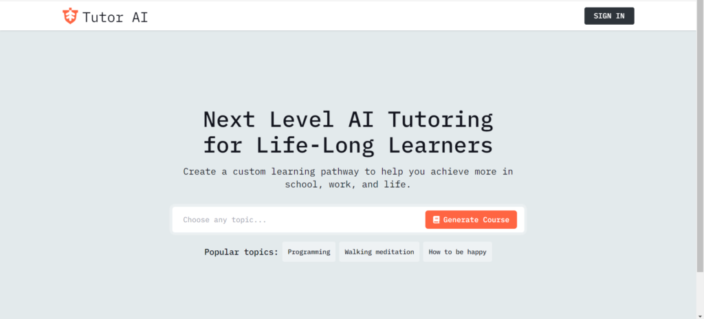 Tutor AI tool user interface