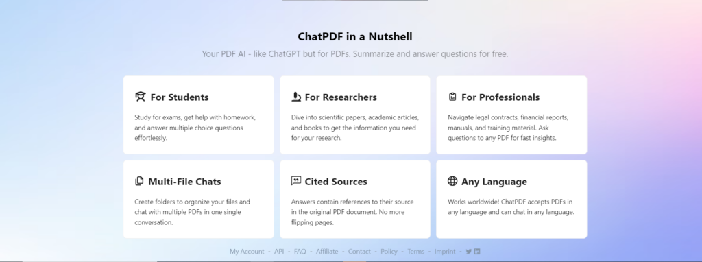 ChatPDF ai tool user interface