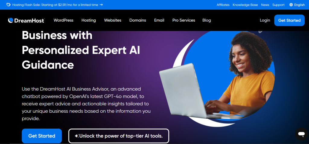 Dreamhost AI Business Advisor tool user interface